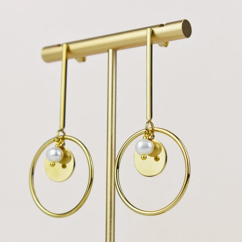 Accent dangle hoop earrings, large lightweight gold tone earrings